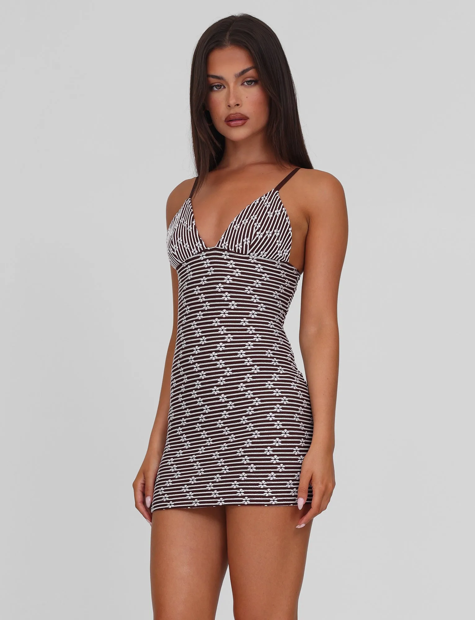 Scene Fresh SAHRA MINI DRESS - CHOCOLATE BROWN STRIPE