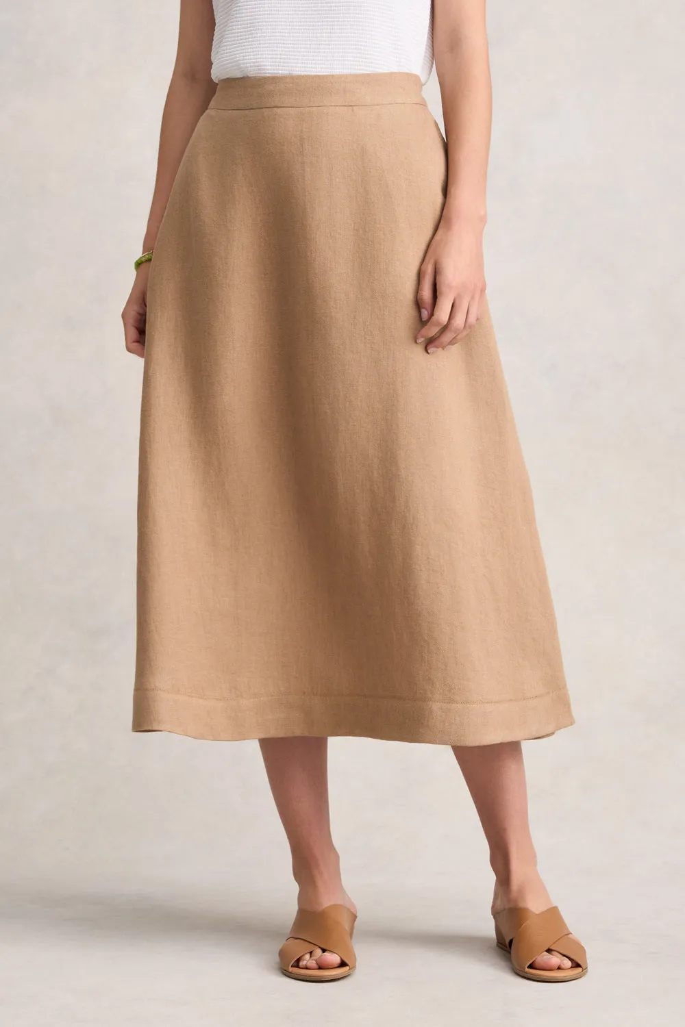 Modern Look Twill Linen Midi Skirt - Camel Twill