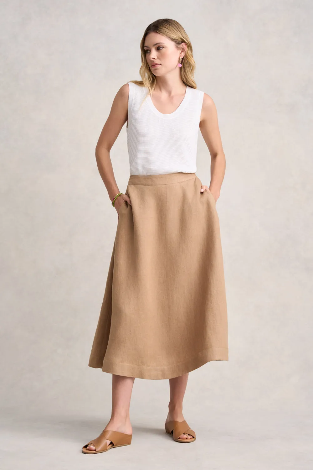 Twill Linen Midi Skirt - Camel Twill Seasonal Layering