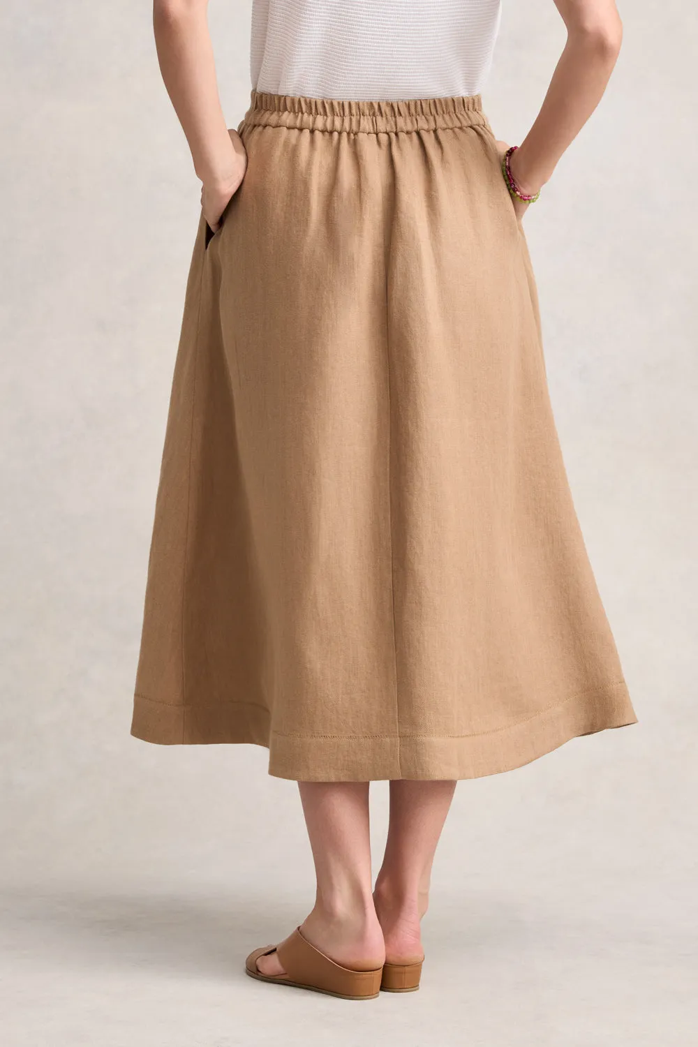 Twill Linen Midi Skirt - Camel Twill Heritage Inspired