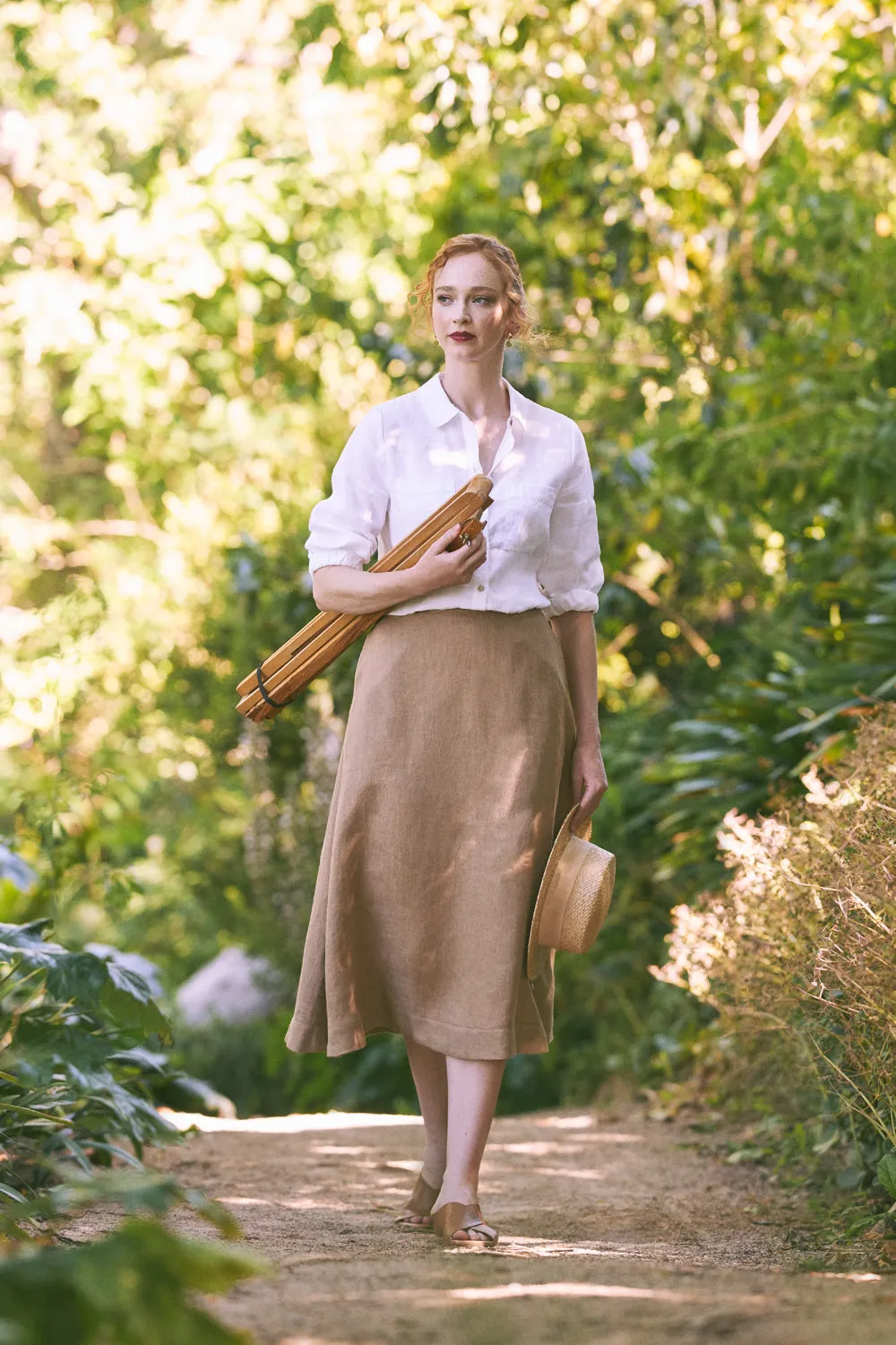 Blogger Favorite Twill Linen Midi Skirt - Camel Twill