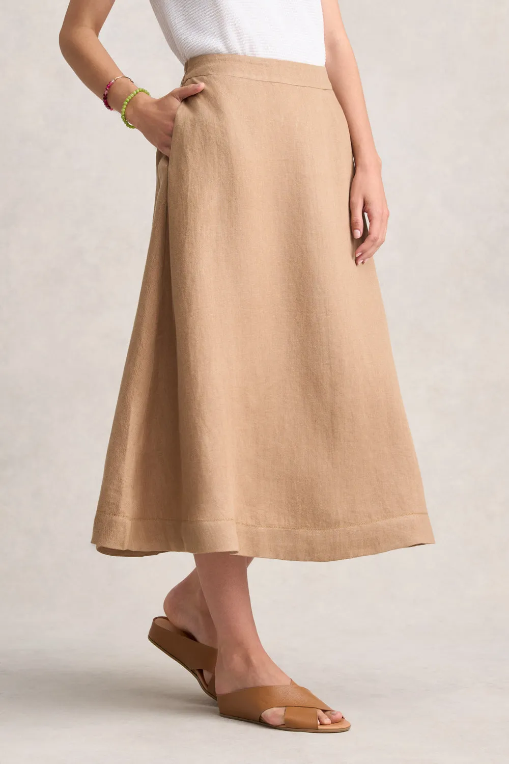 Twill Linen Midi Skirt - Camel Twill Casual Outfit