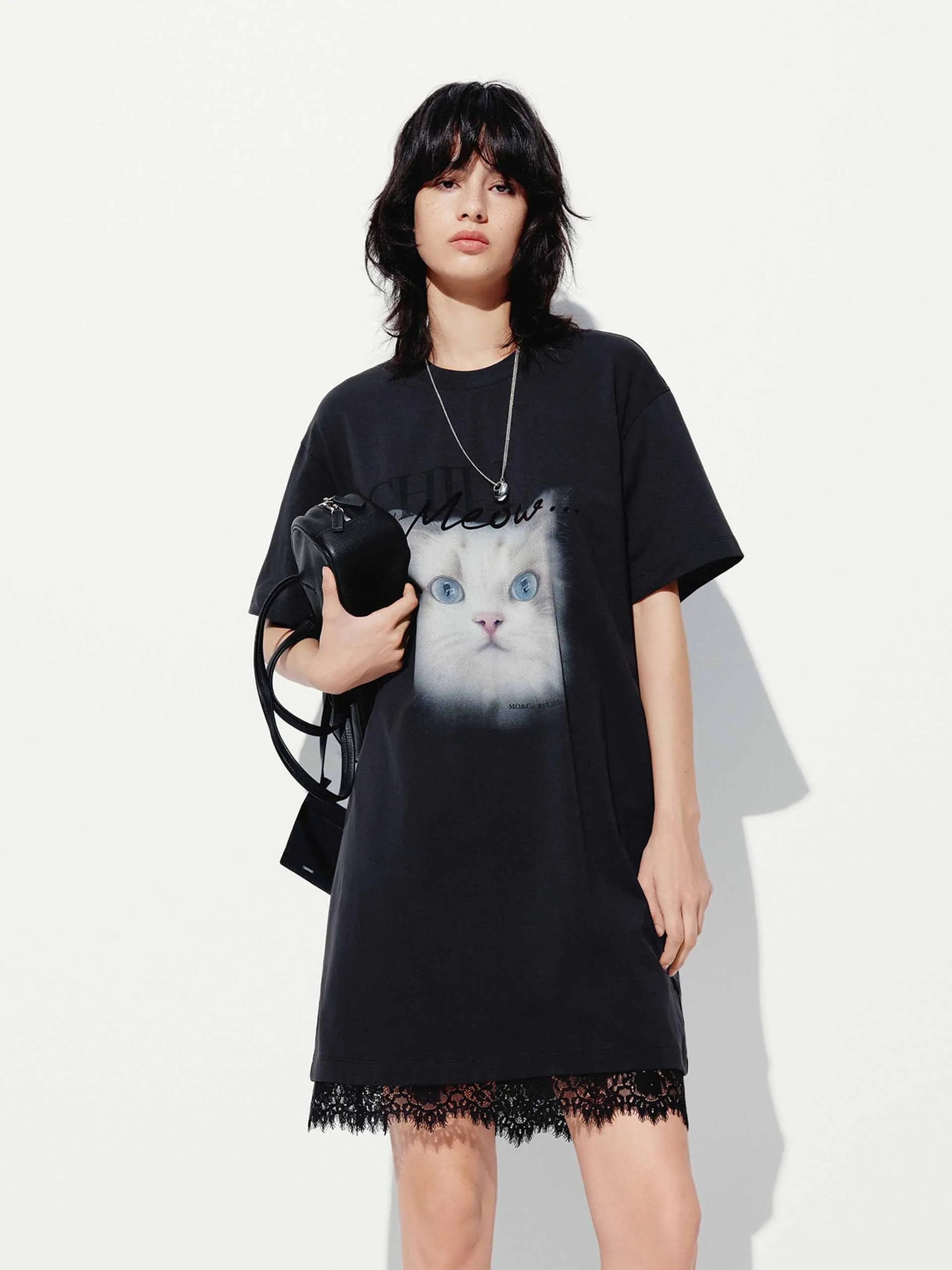 Front Cat T-shirt Dress Tagless Labeling
