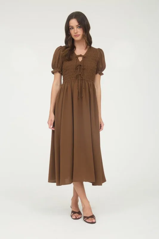 Brown Tie Front Dress Street Light GentleWaistband
