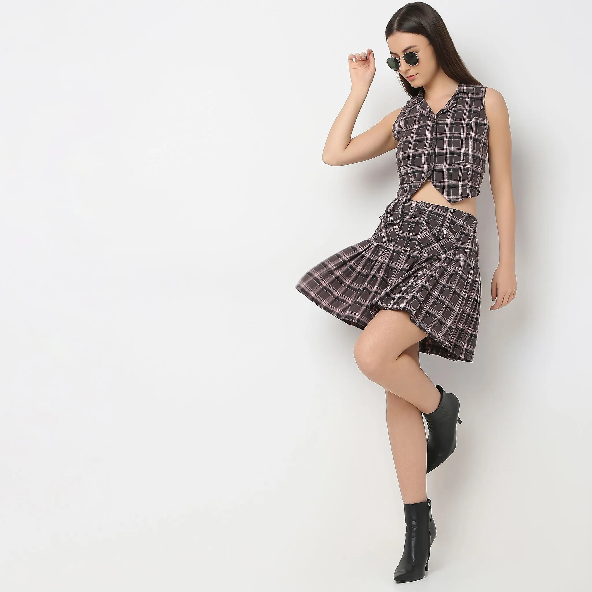 Flare Fit Checkered Skirt Country Core