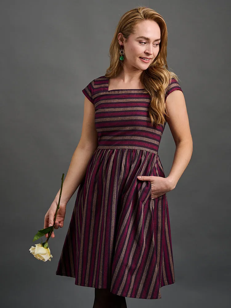 Rupi Square Neck Dress - Berry Stripe QuickDry Airflow Vents