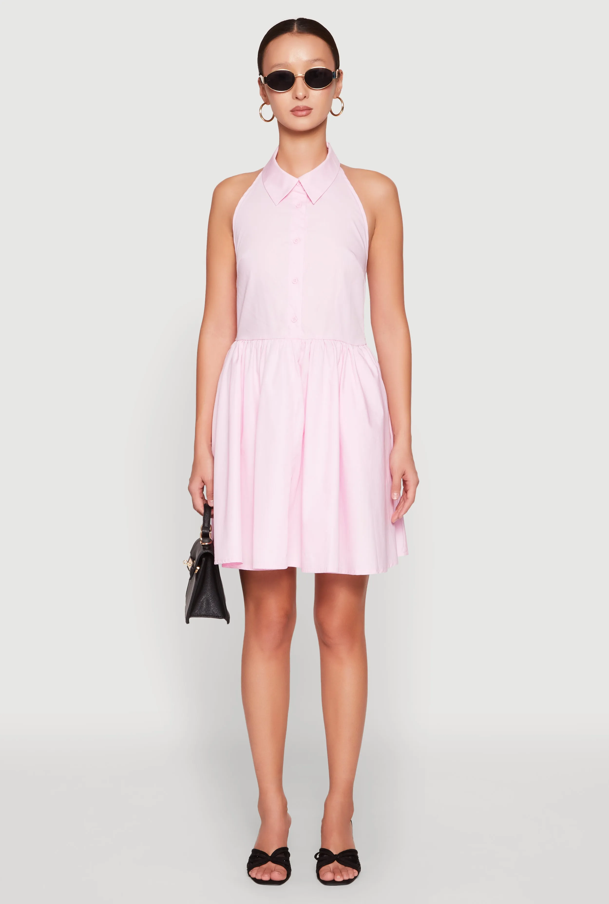 Halter Button Front Skater Dress Urban Light Smart Casual Wear