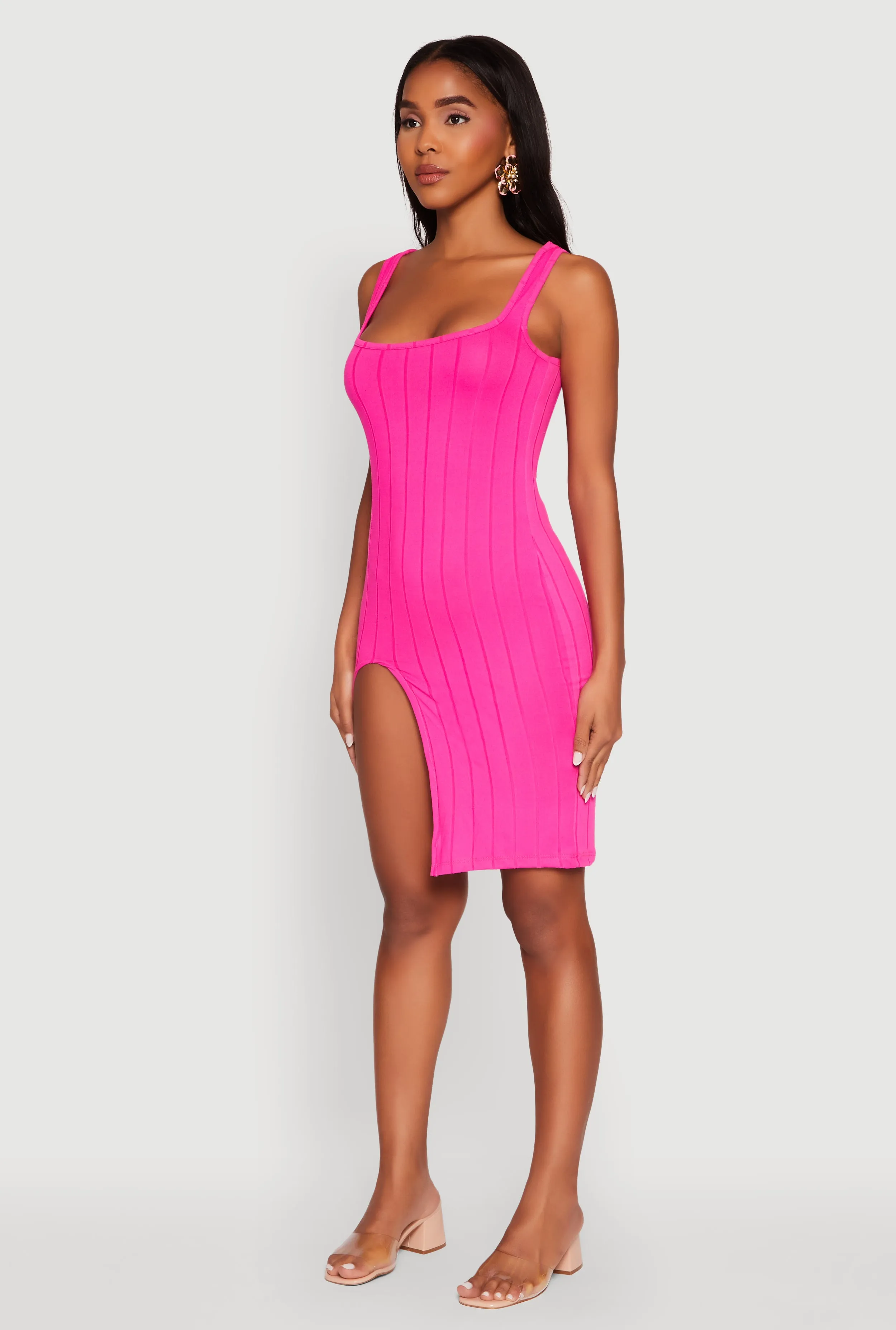 Edge Pop Comfortable day-to-night dress Trendy Ribbed Knit Square Neck Sleeveless Dress