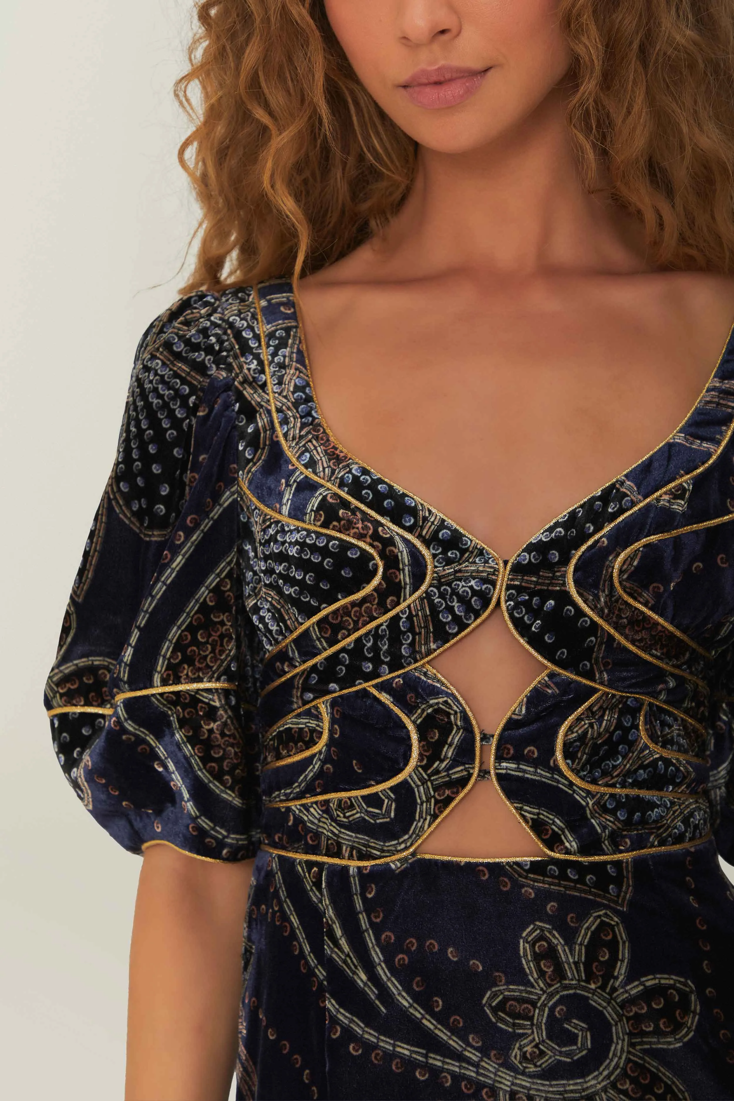 Blue Floral Glam Scarf Velvet Mini Dress Fearless Charm
