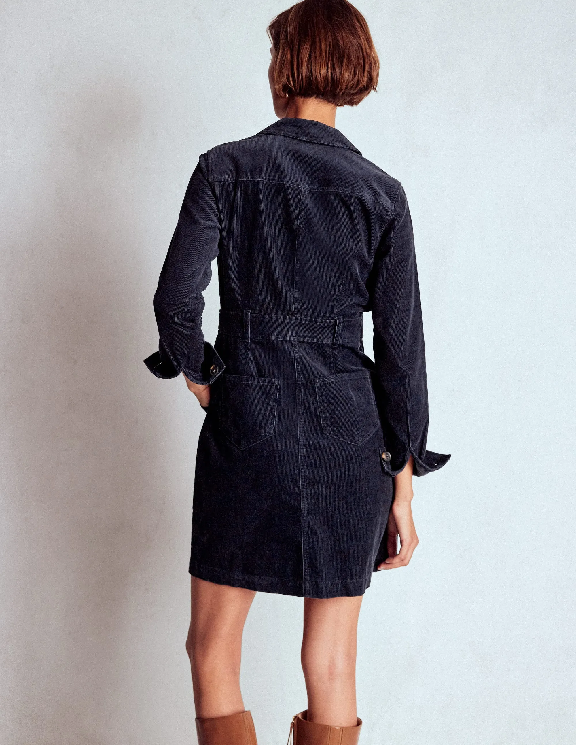 Charming Silhouette Amanda Cord Short Dress-Navy