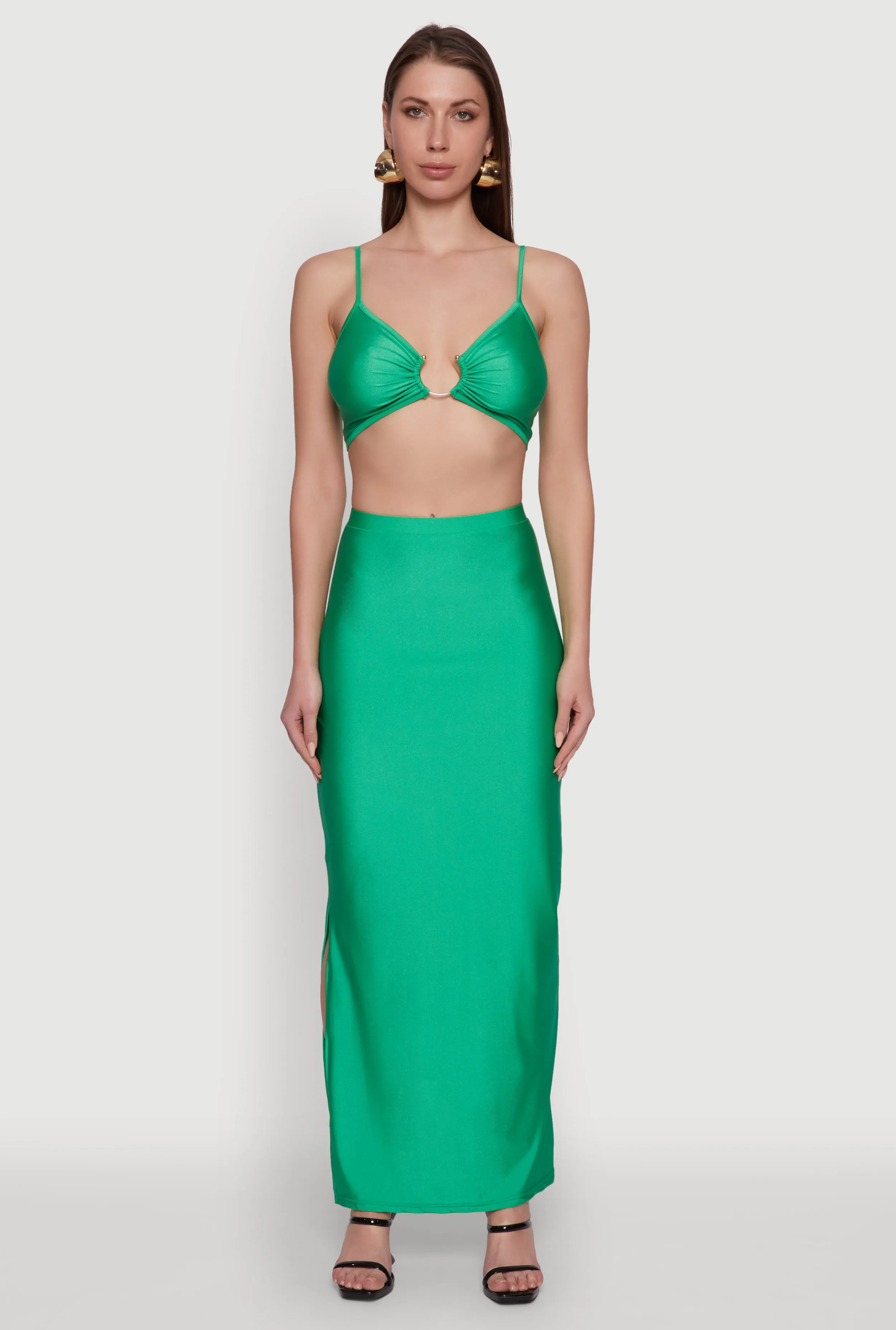 Eco conscious Hygienic Coating Trendy High Waisted Side Slit Maxi Skirt