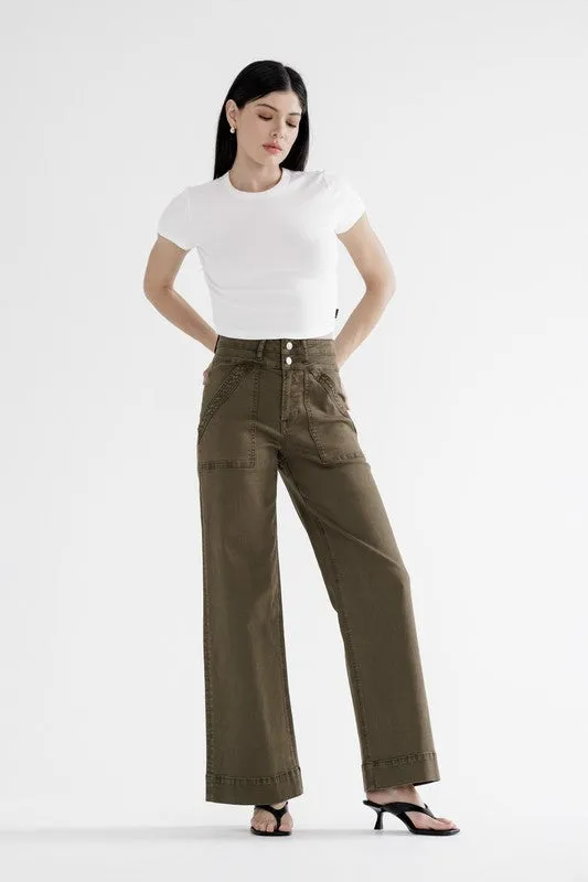 Breathable knit MICA Fern Green Super High Wide Leg Jean