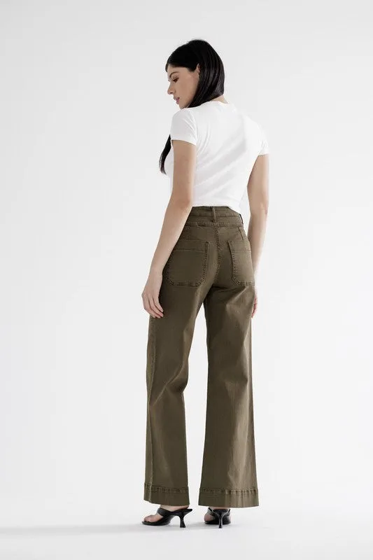 MICA Fern Green Super High Wide Leg Jean Royal Ease Pure Cotton