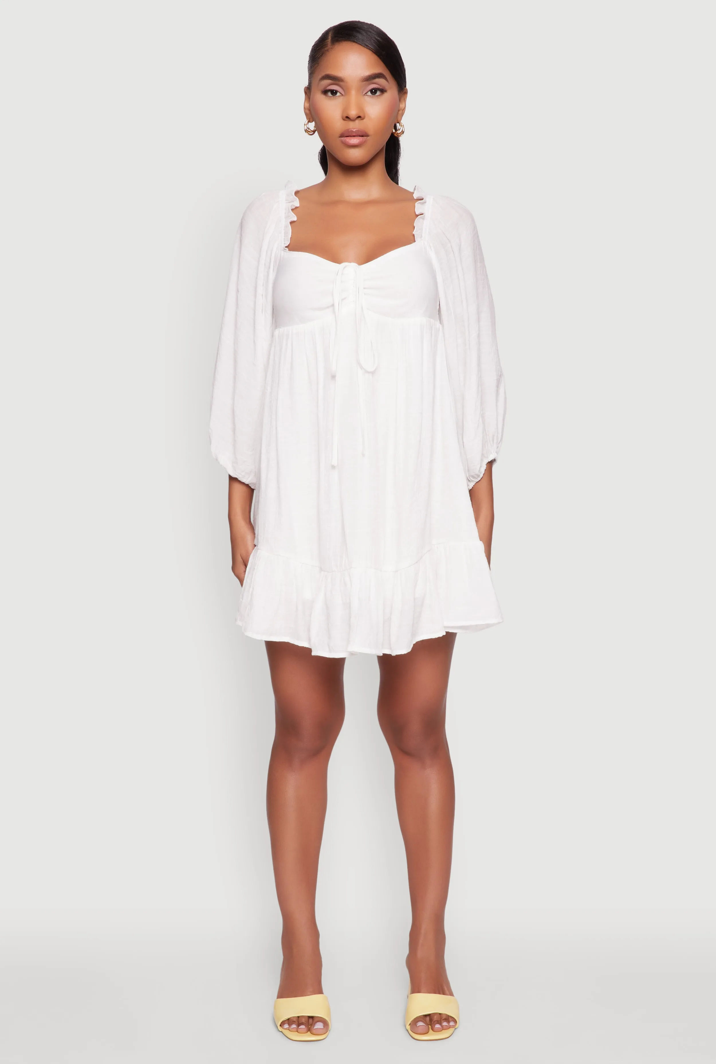 Chic Bubble Sleeve Smocked Back Peasant Dress Fun casual mini Highlight Zone