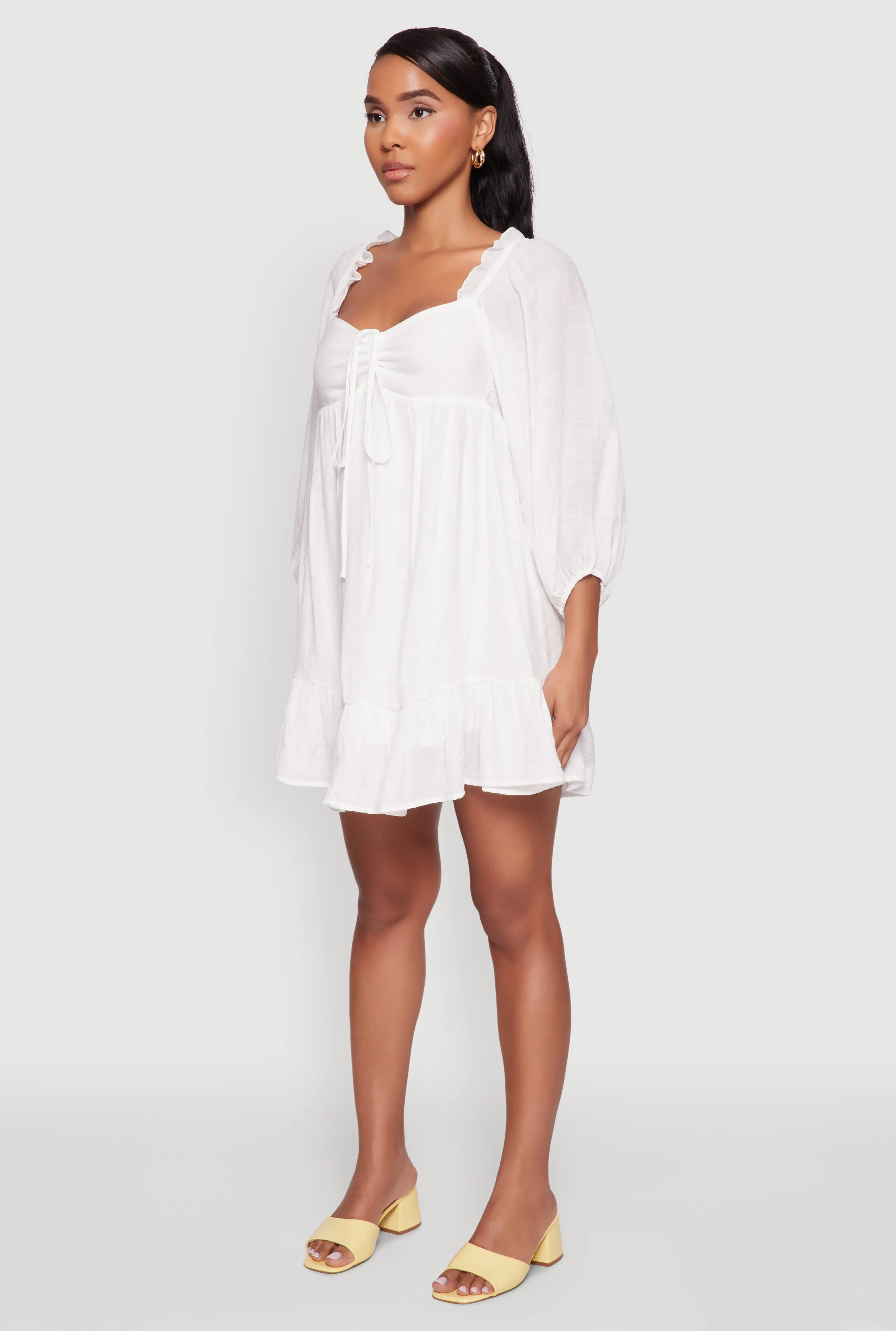 Chic Bubble Sleeve Smocked Back Peasant Dress Youthful Fashion