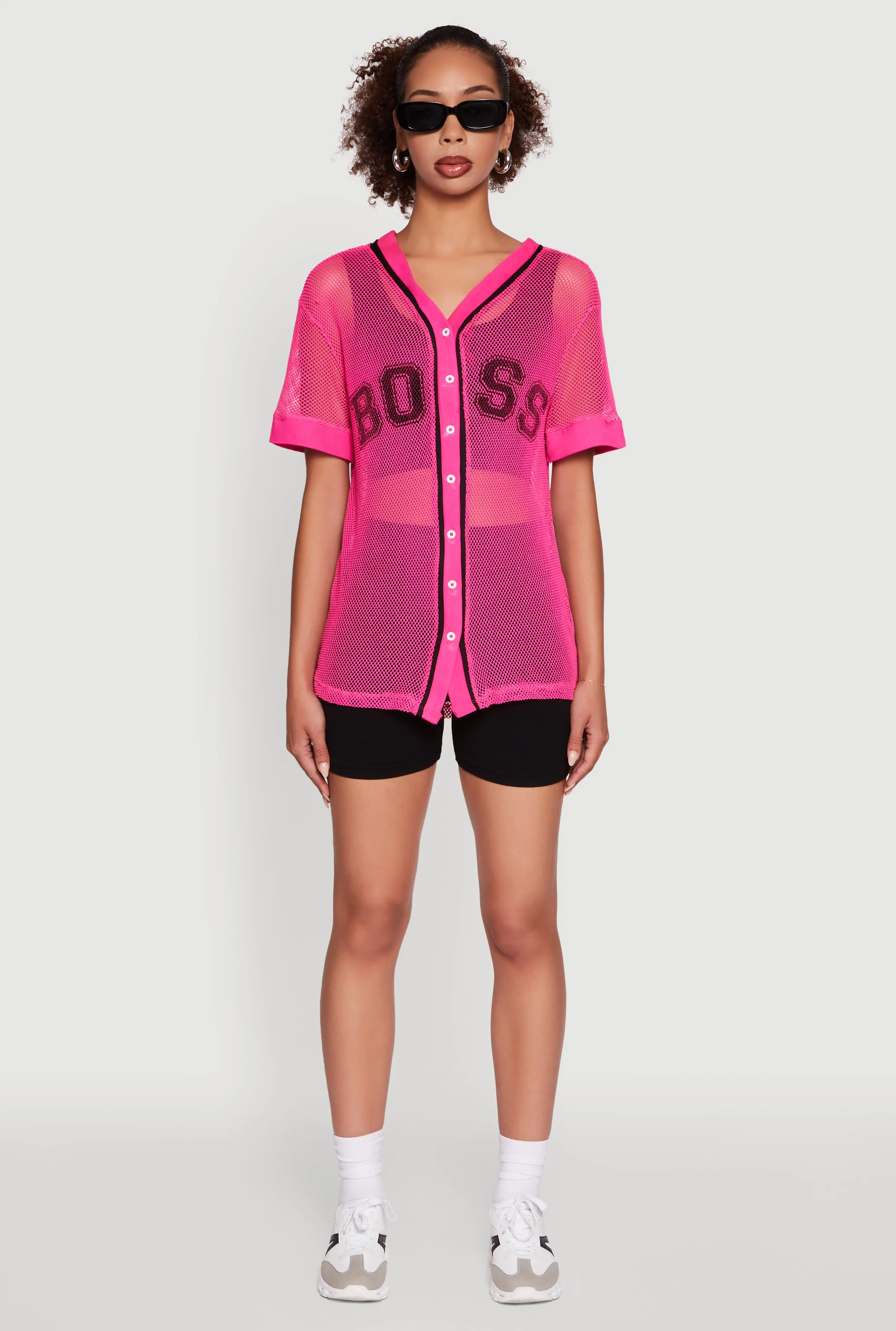 Light and Soft Fishnet Boss Graphic Baseball Shirt