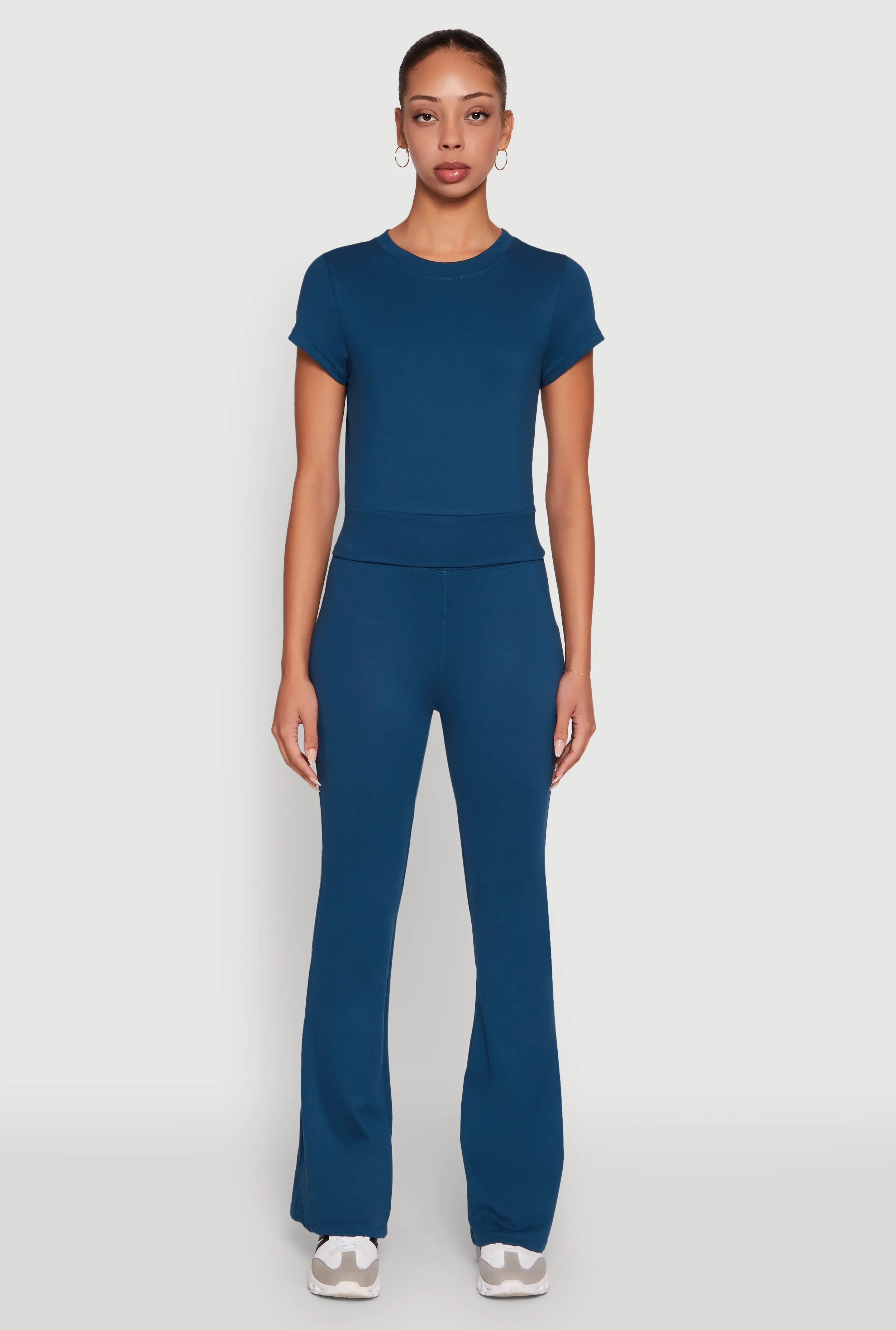 Solid Short Sleeve Active Top Durable Ribbed Hem PocketDetail