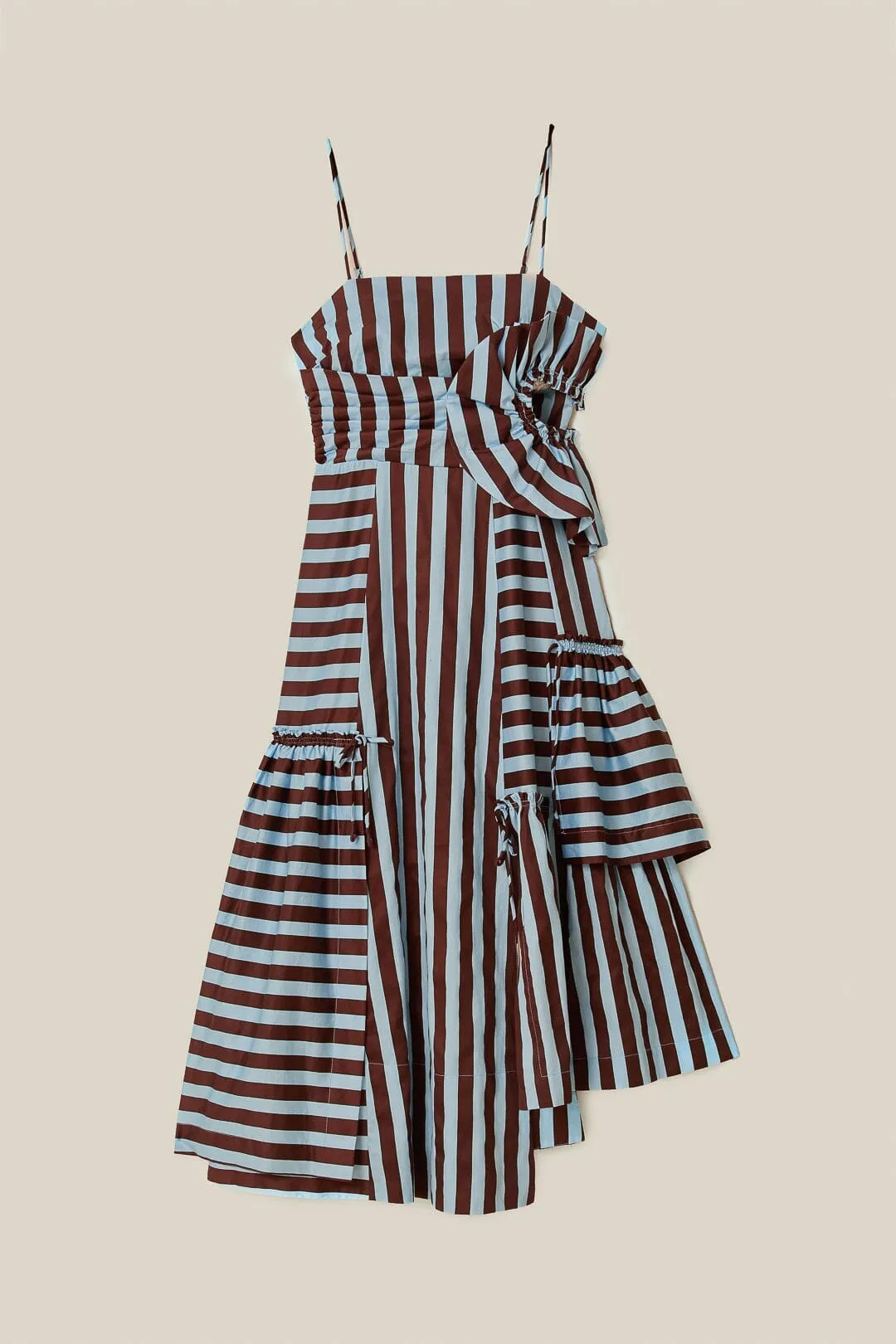 Sophisticated Design Brown and Blue Tropical Flight Stripes Organic Cotton Midi Dress