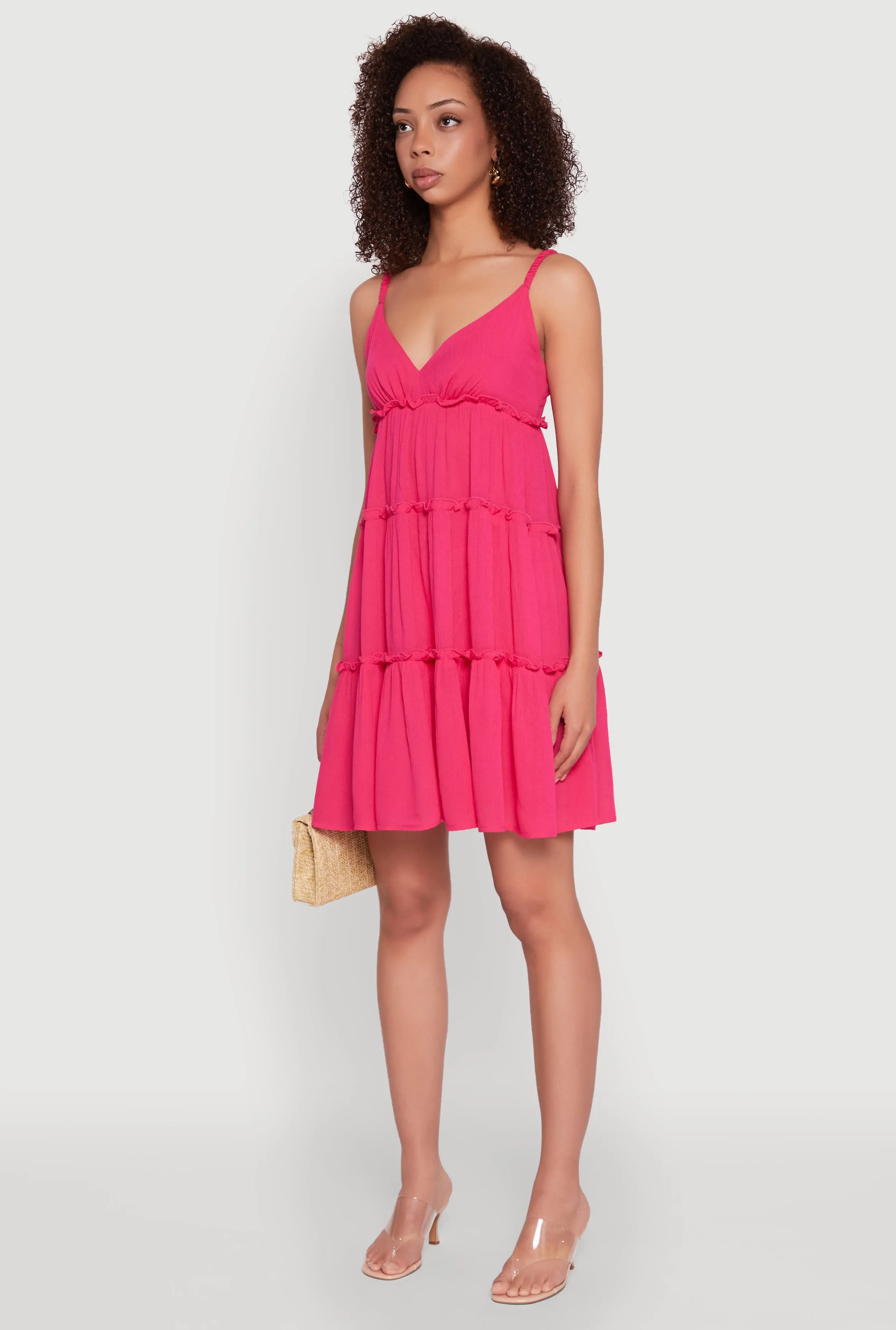 Gauze Knit Cami Tiered Dress Feminine flattering short gown Pop Mode
