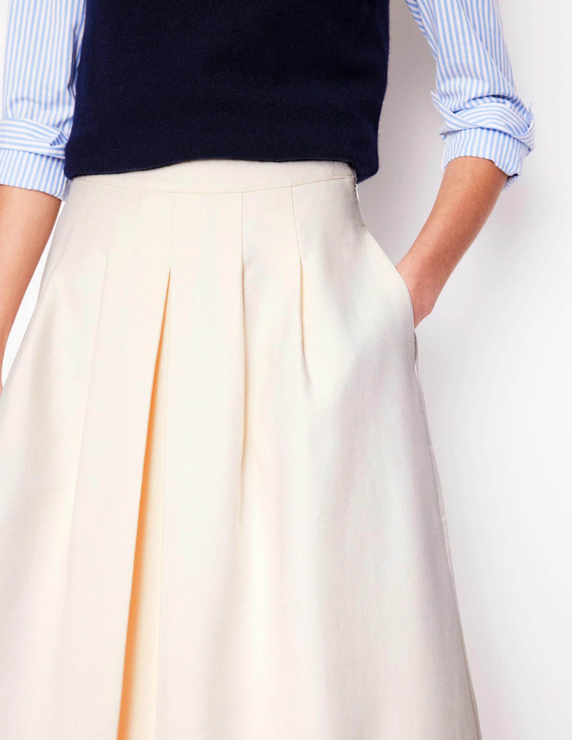 Pleat Detail Midi Skirt-Ivory Contemporary Mood Lifestyle Look