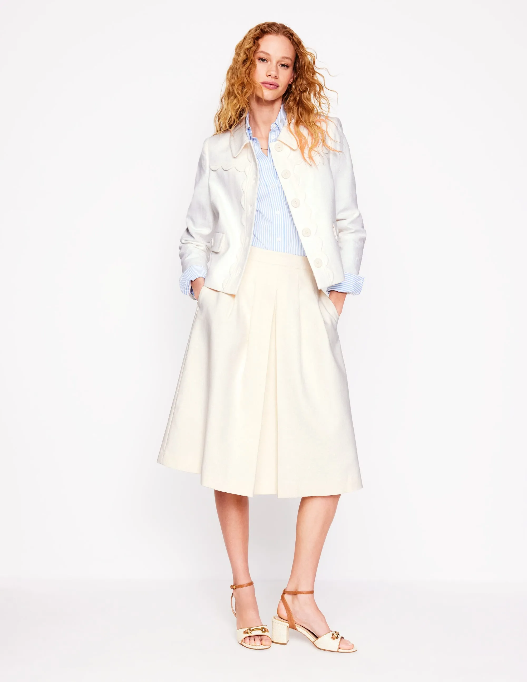 Pleat Detail Midi Skirt-Ivory Easy Style Smart Design