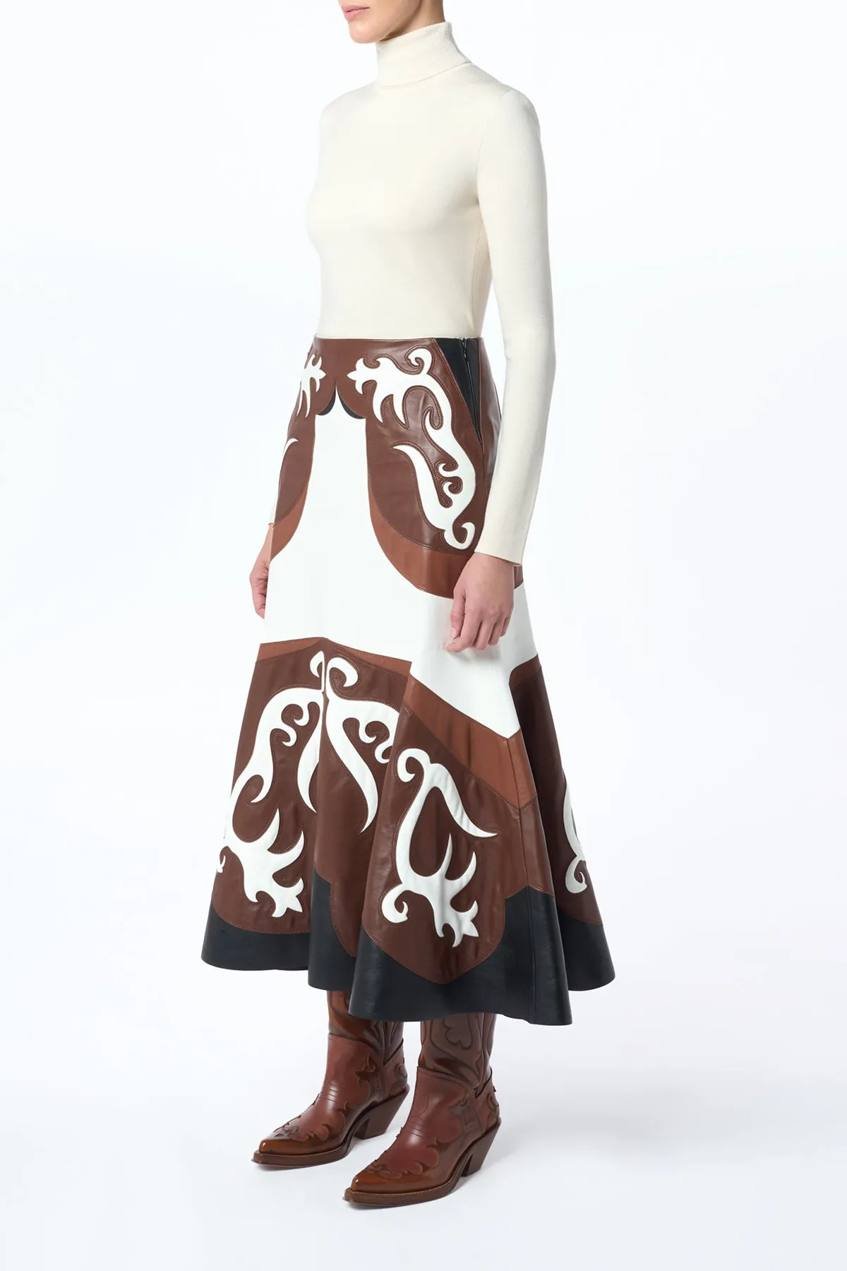 Morton Western Midi Skirt in Multi Nappa Leather Dust Proof Fabric Simple Styling
