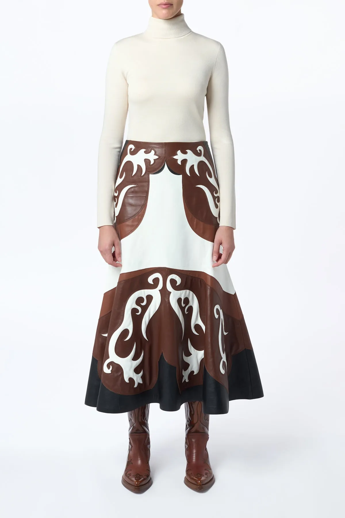 Senior Style Morton Western Midi Skirt in Multi Nappa Leather
