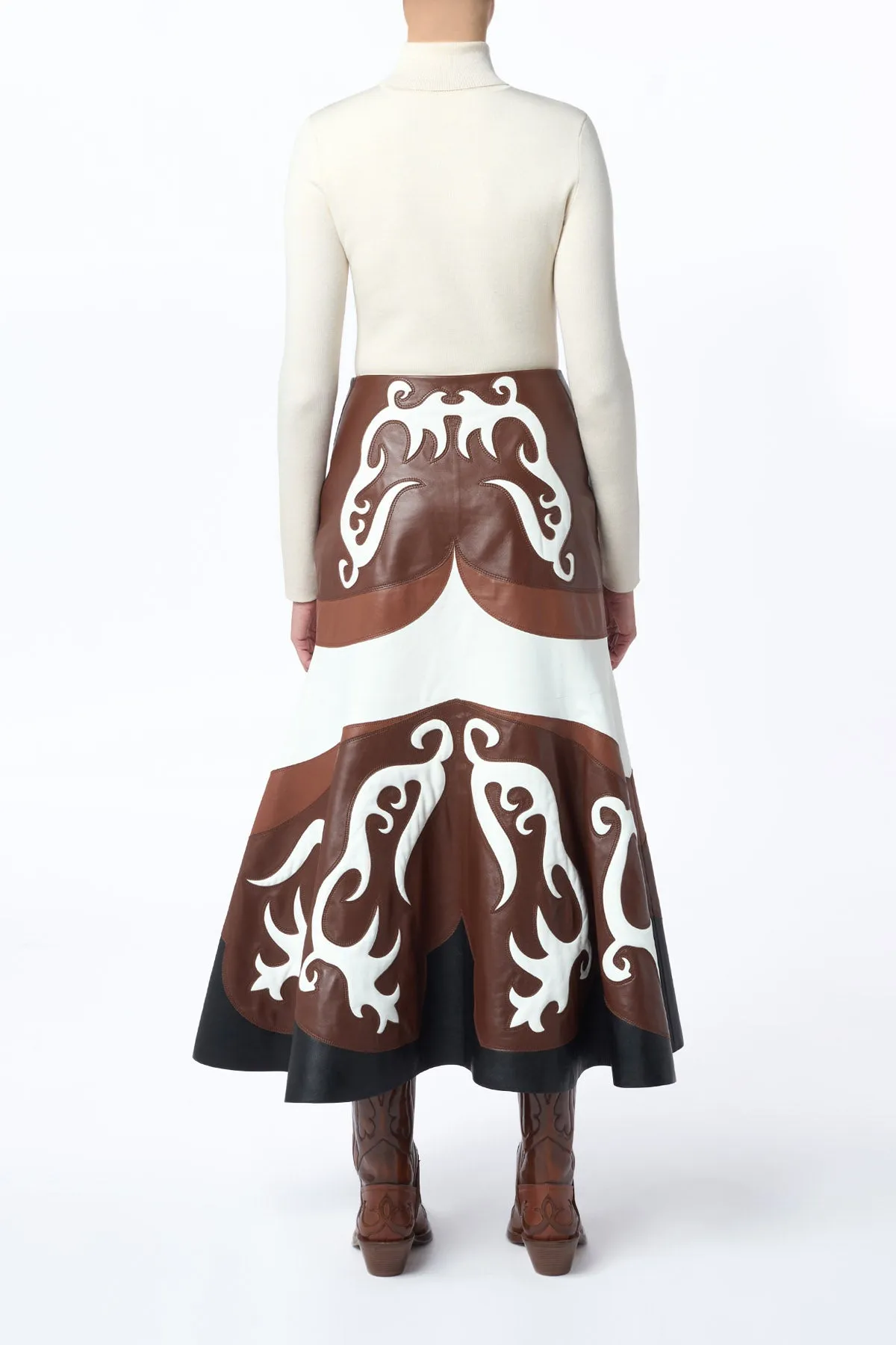 Morton Western Midi Skirt in Multi Nappa Leather Seamless Finish Seasonal Must Have
