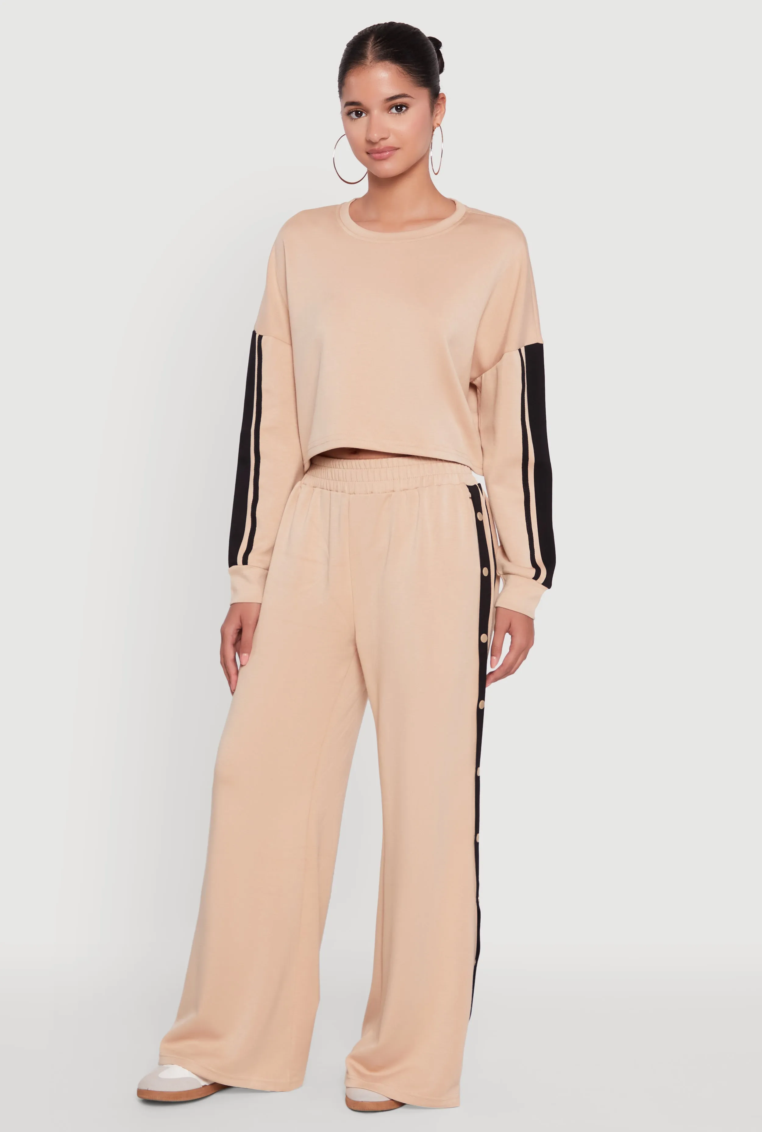 Contrast Trim Drop Shoulder Crop Top BreathableMaterial Quick Dry Fabric