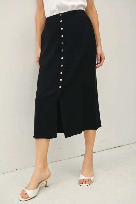 Linen Blend Button Skirt - 2 Colors! Durable Stitching Air Move