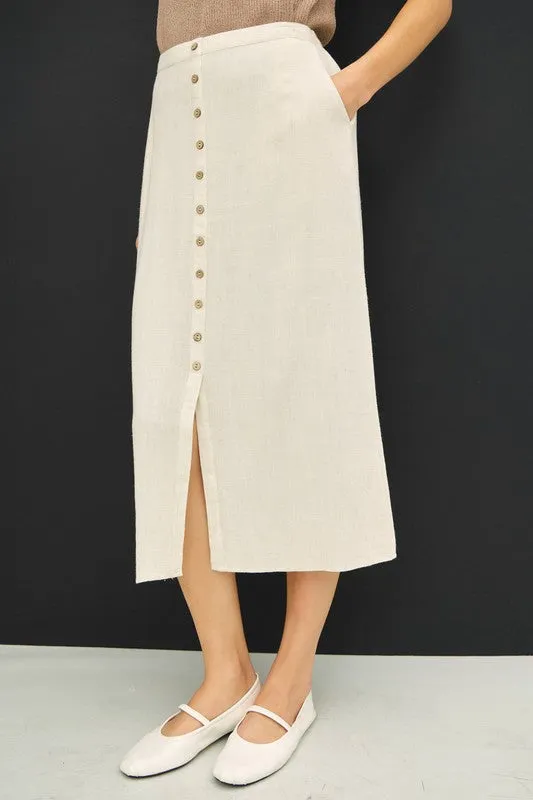 Sequin Glow Linen Blend Button Skirt - 2 Colors!