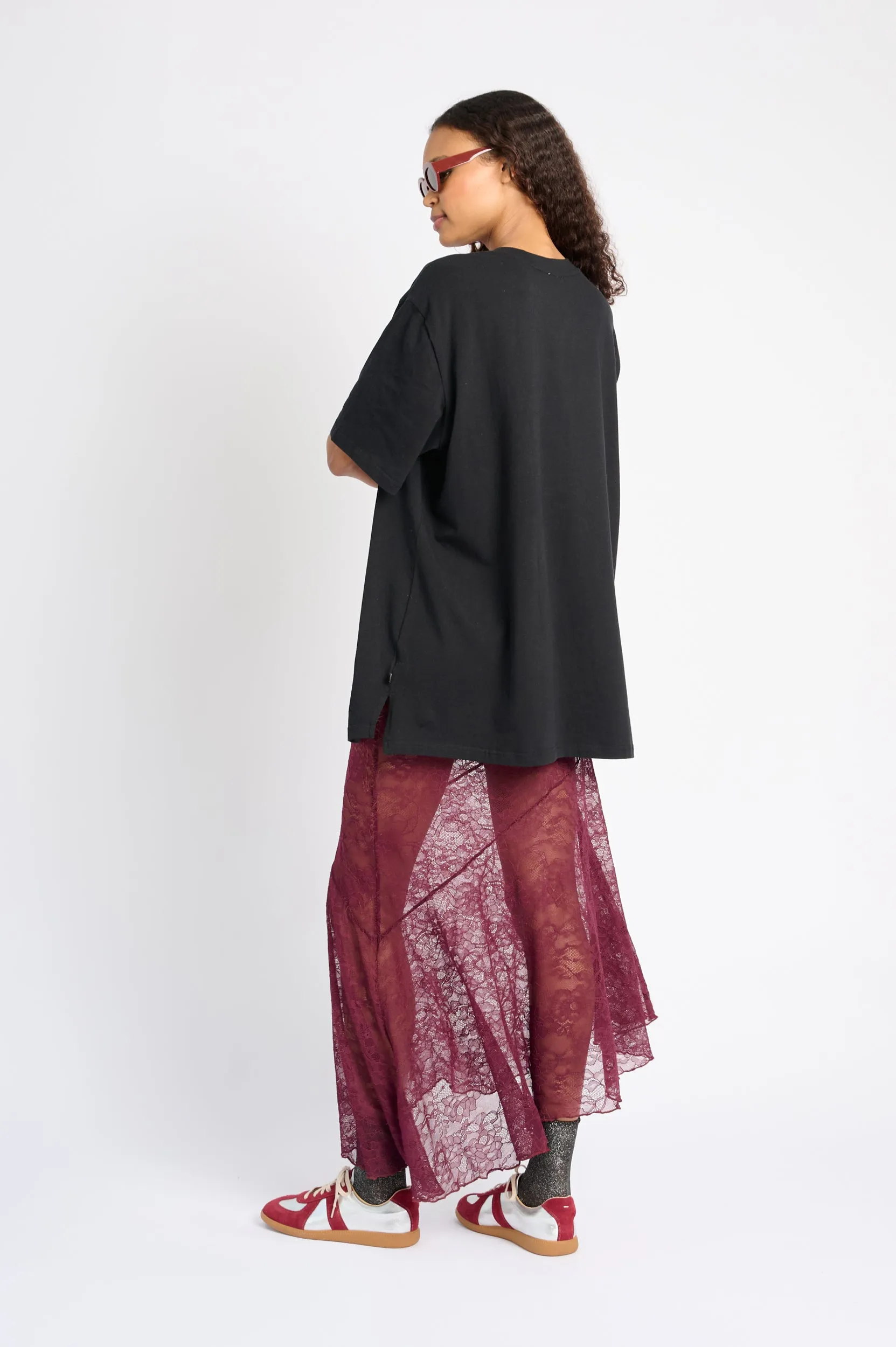 Asymmetrical Hem Lace Skirt in Burgundy Performance Wear Soft Movement