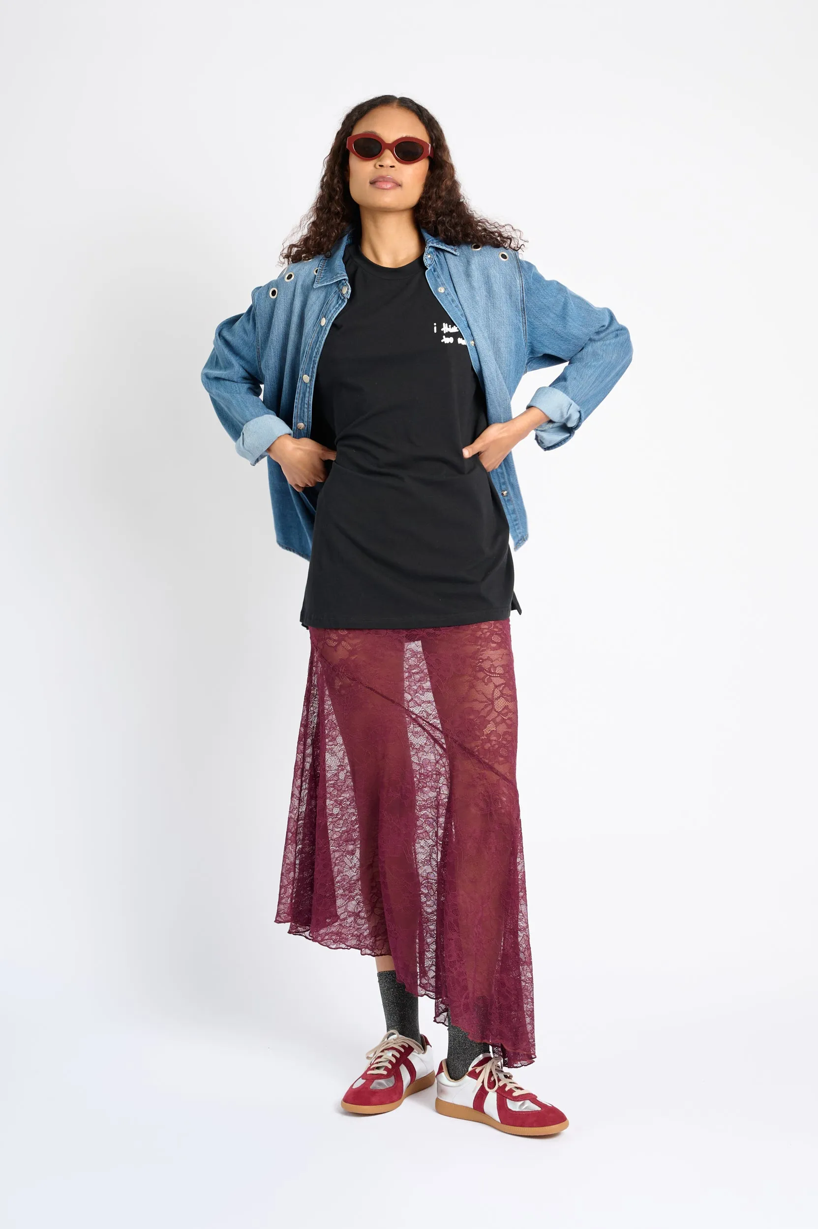 Smooth Motion Asymmetrical Hem Lace Skirt in Burgundy