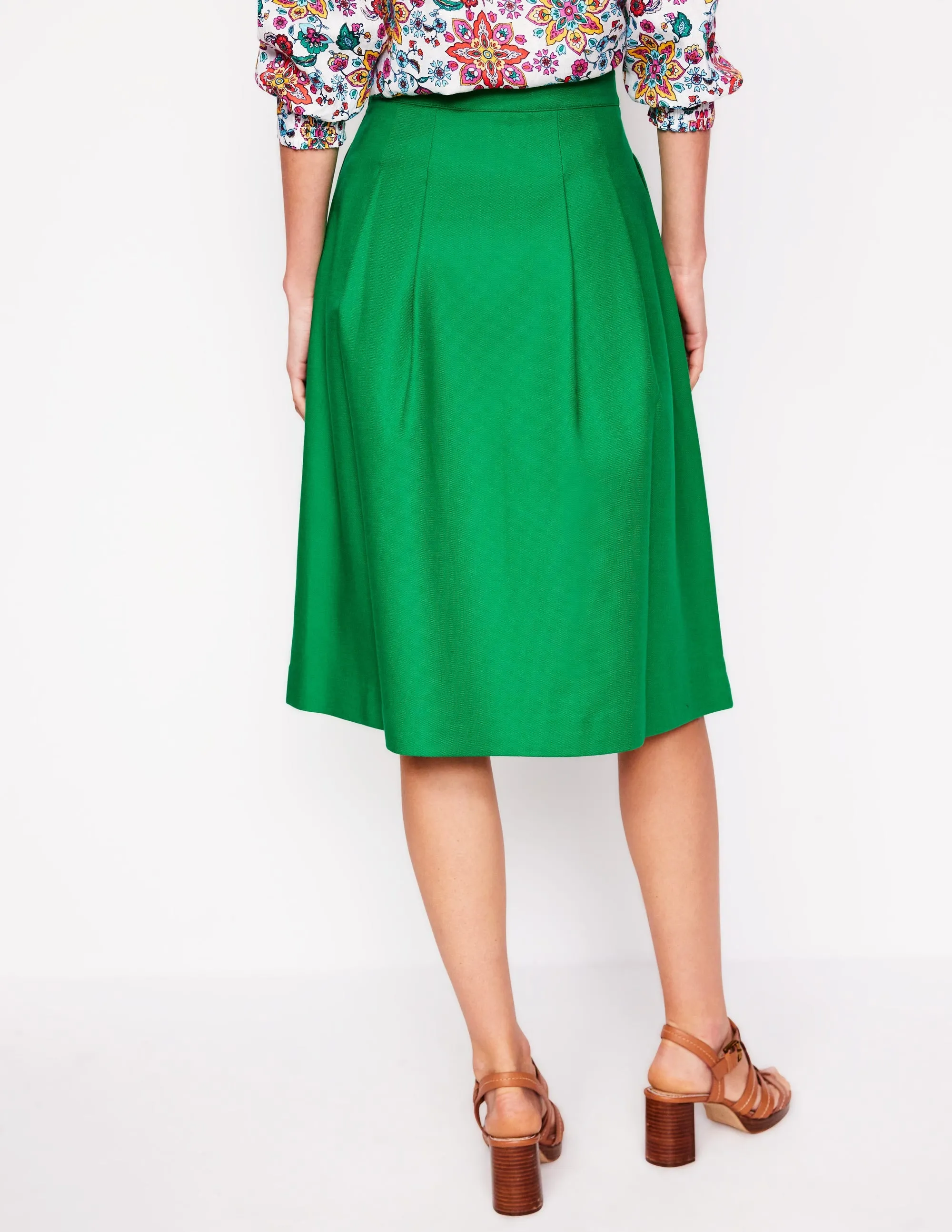 Pleat Detail Midi Skirt-Rich Emerald Boutique Exclusive