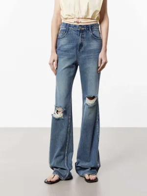 Weekend Getaway Trend Setter Work Outfit Ripped Detail Flared Jeans