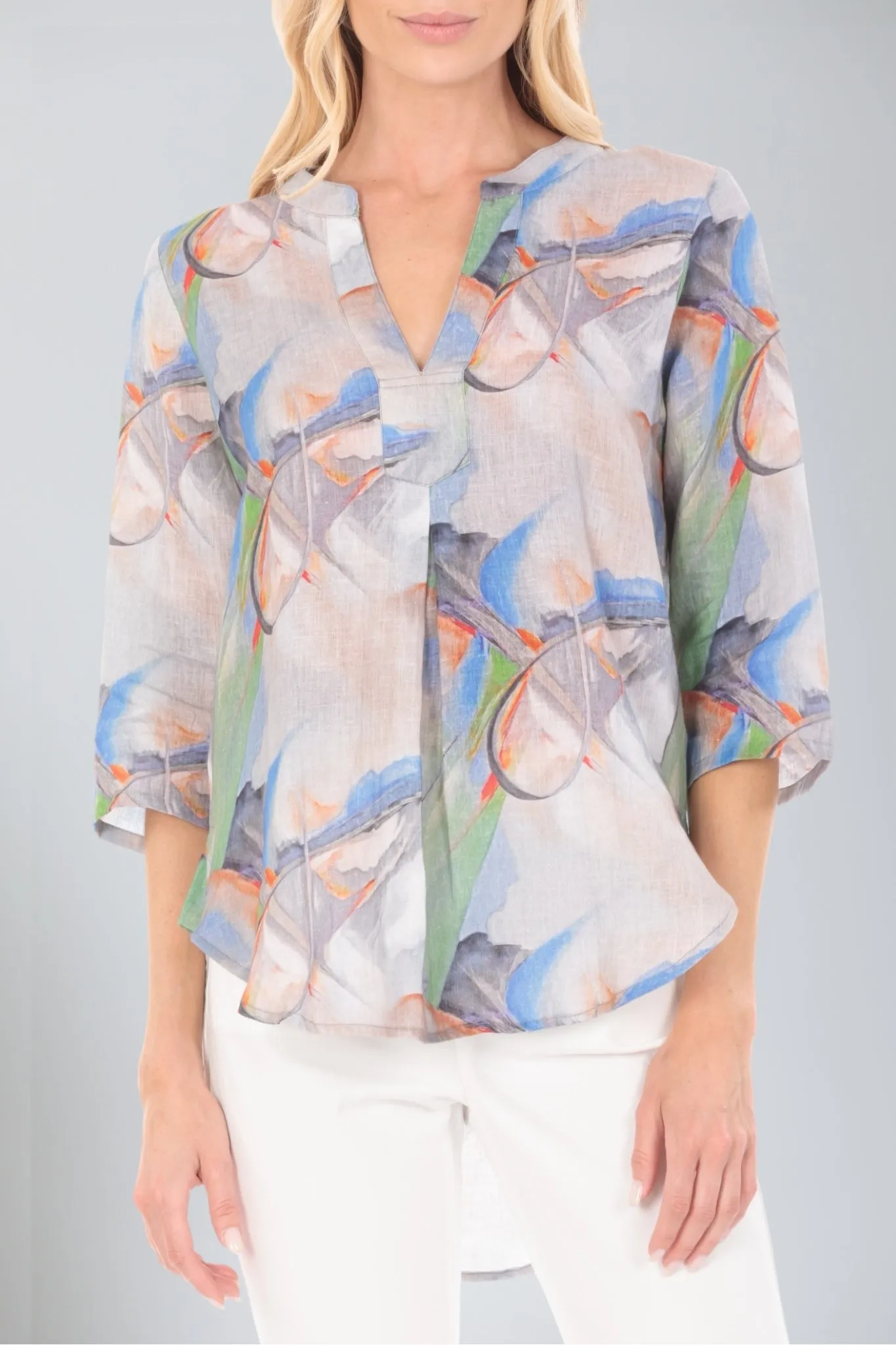 Split V-Neck Top WrinkleResistant Finish