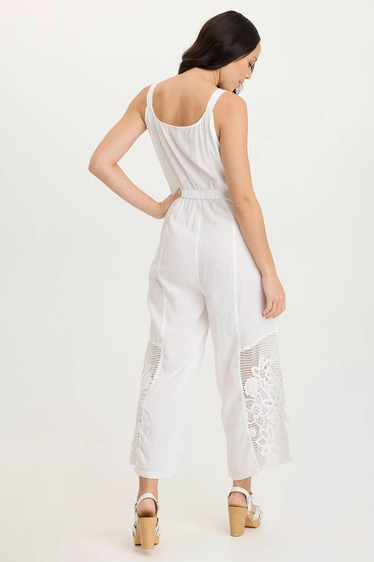 Nairi Linen/Crochet Mesh Contrast Jumpsuit Wind Glow
