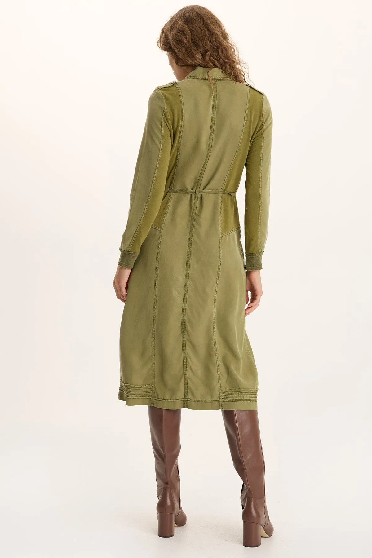Oksana Twill/Jersey Snap-Up Midi Dress All Day Flow Core