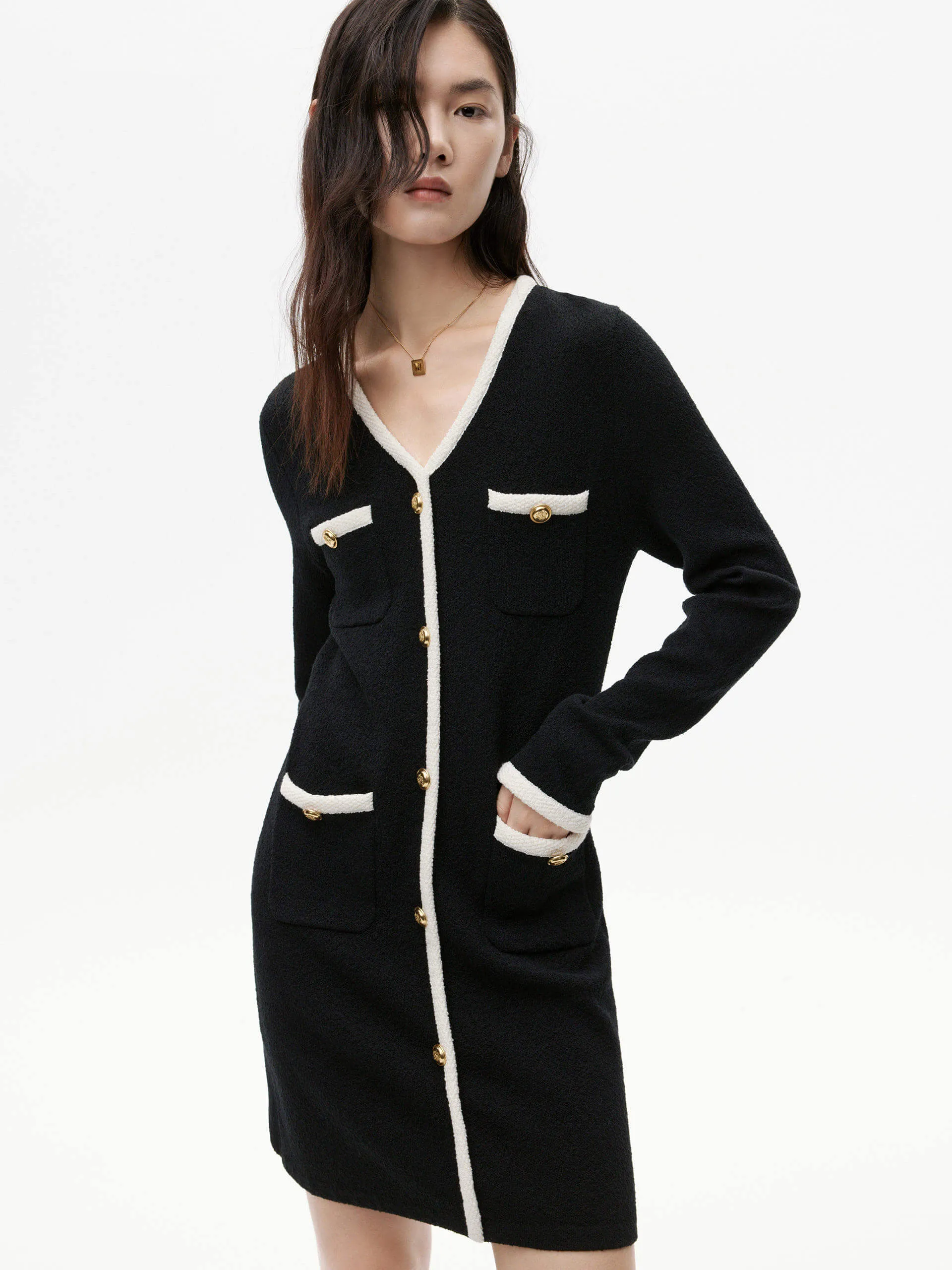 Cross Back Support Design Club Beat Contrast Details Knit Dress