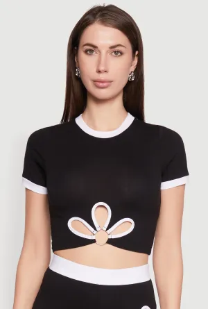 Contrast Trim O Ring  Cut Out Crop Top Anti-pilling windproof