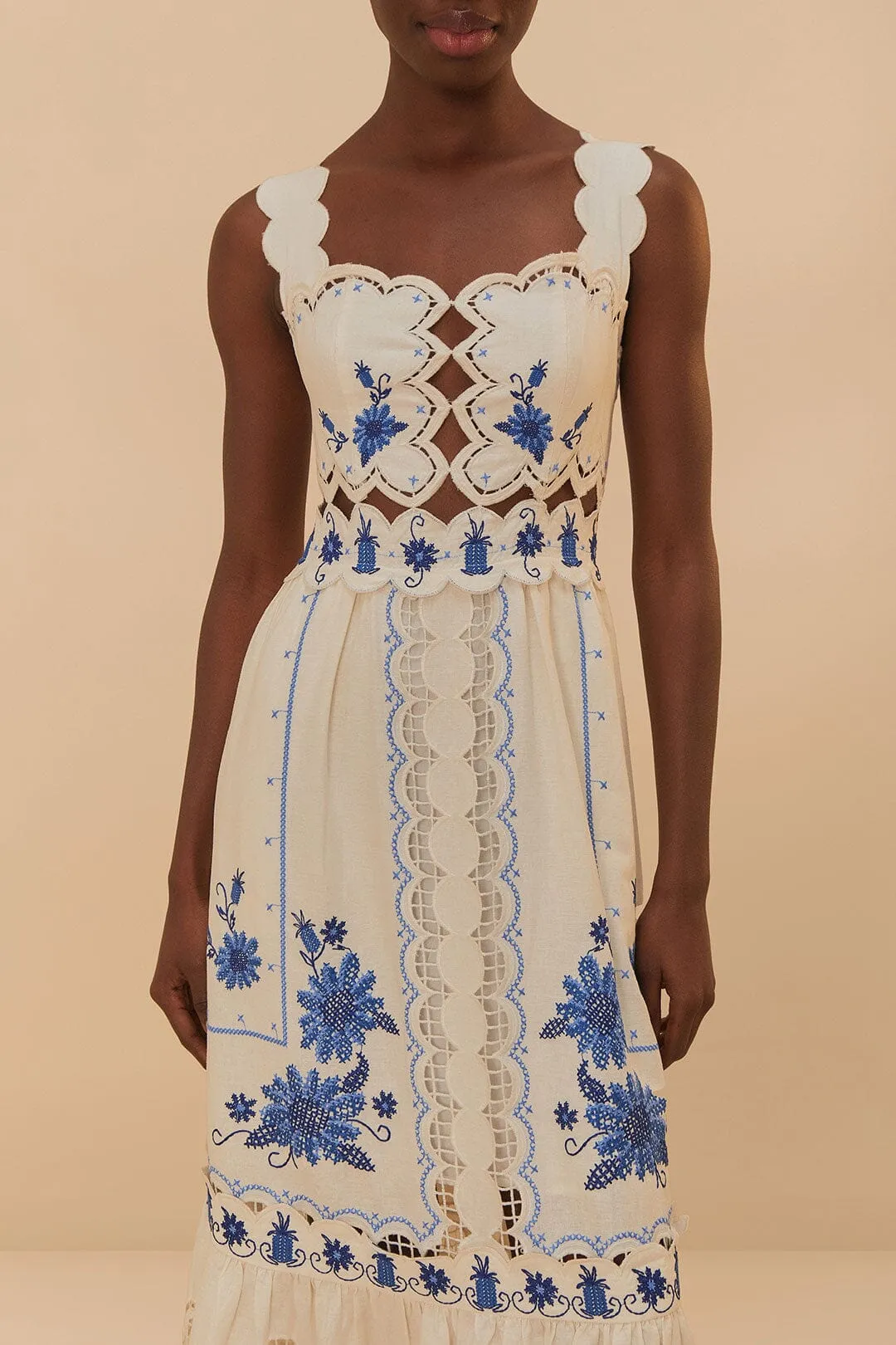 Off-White Richelieu Sunflower LENZING? ECOVERO? Euroflax? Midi Dress Polished Fashion Classy Attire