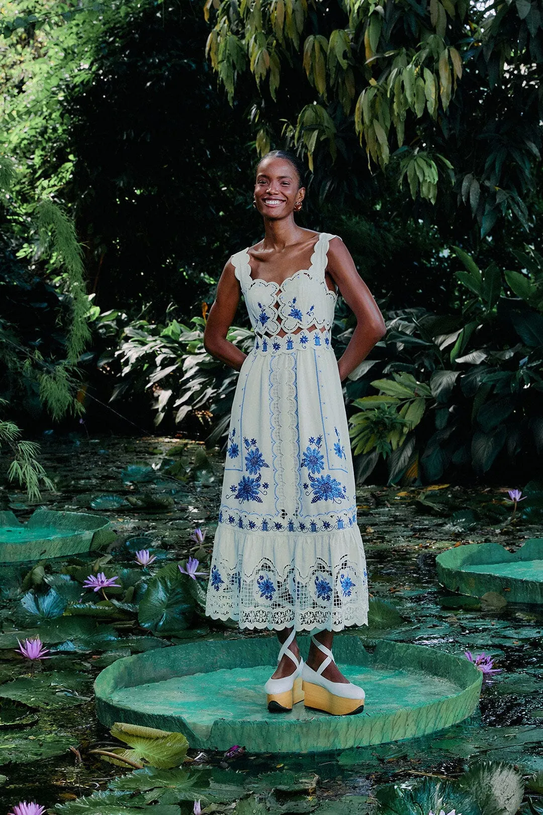 Off-White Richelieu Sunflower LENZING? ECOVERO? Euroflax? Midi Dress Beautiful floral midi Photo Spot
