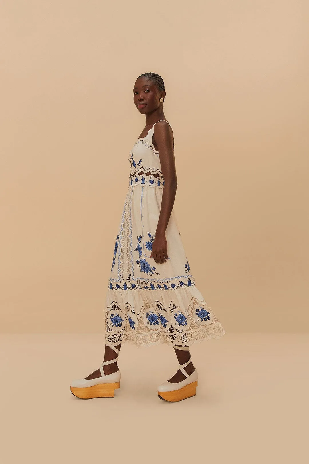 Snow Path Elegant Vibe Off-White Richelieu Sunflower LENZING? ECOVERO? Euroflax? Midi Dress