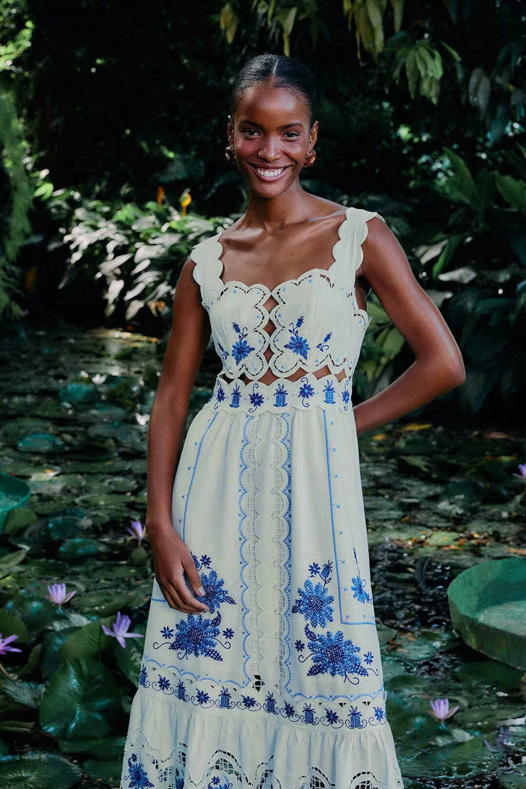 Off-White Richelieu Sunflower LENZING? ECOVERO? Euroflax? Midi Dress Mist Valley Garden Stroll