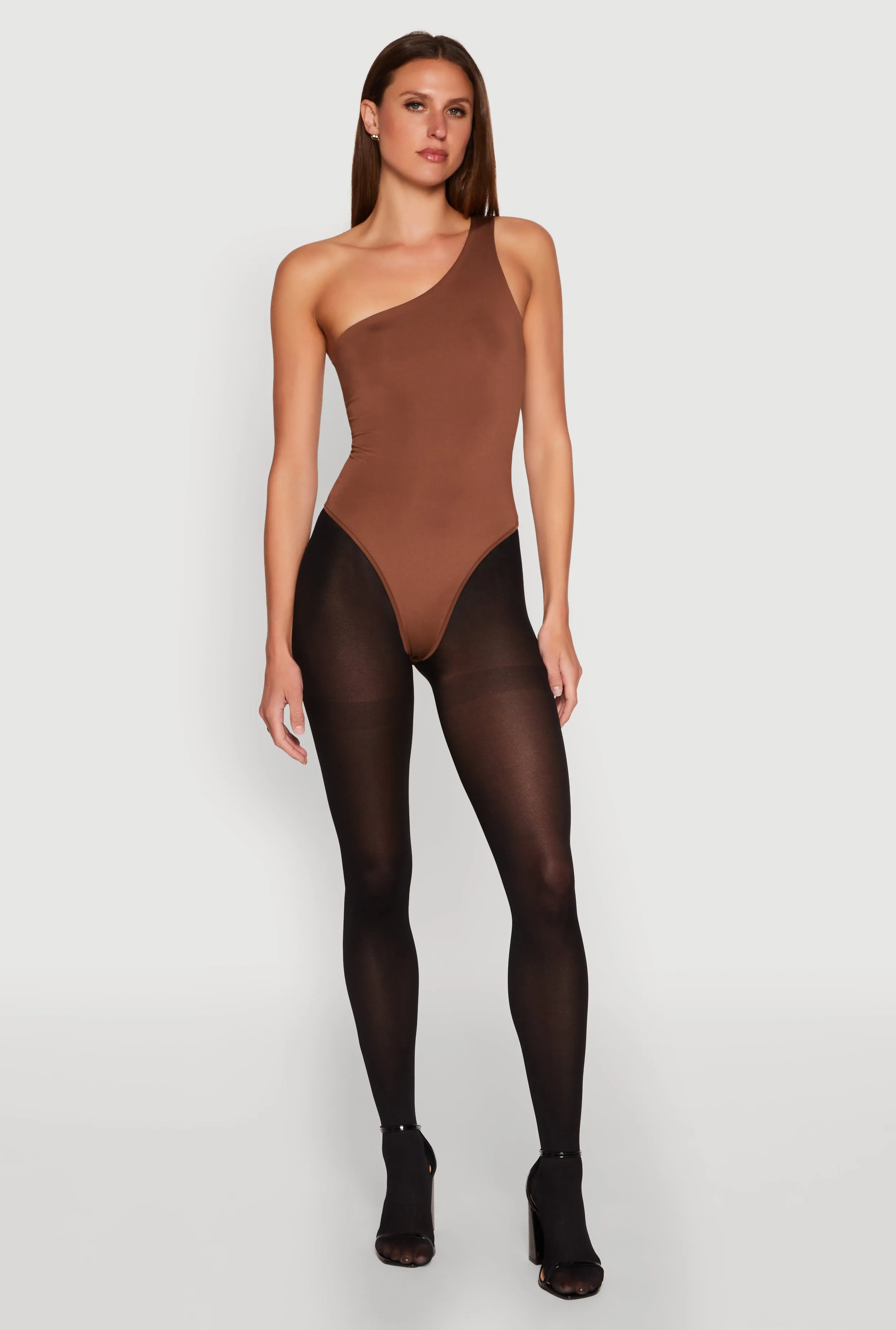 Daisy Sleeveless One Shoulder Bodysuit Slim Simple Gym Natural