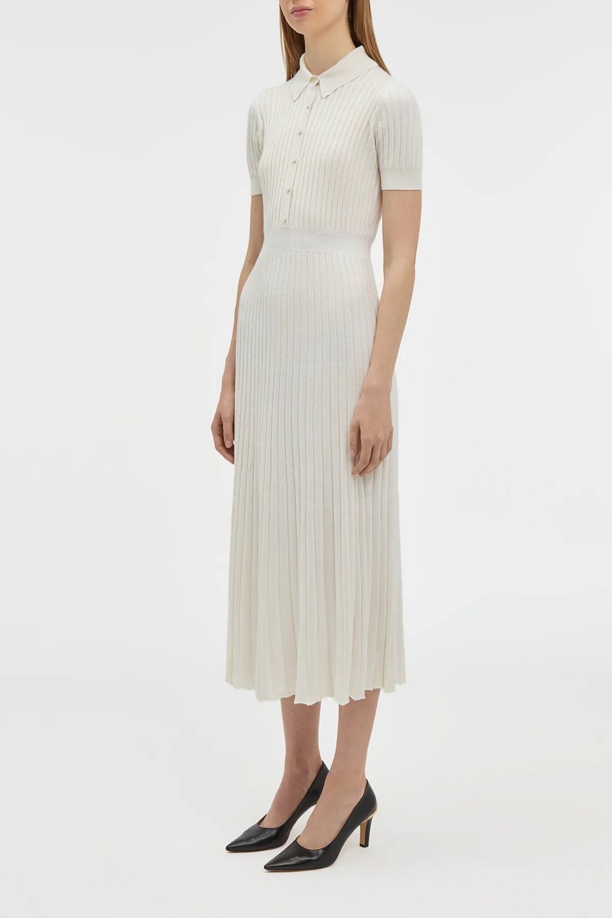 Amor Knit Midi Dress in Ivory Cashmere Silk Holiday Ease