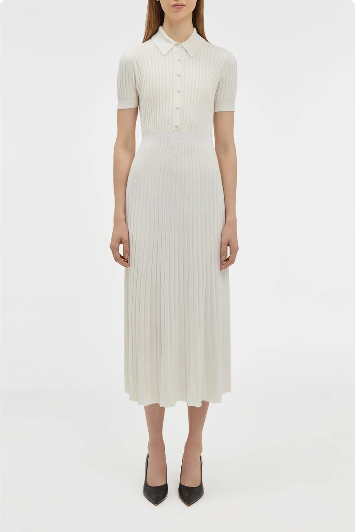 Amor Knit Midi Dress in Ivory Cashmere Silk Hike Fit