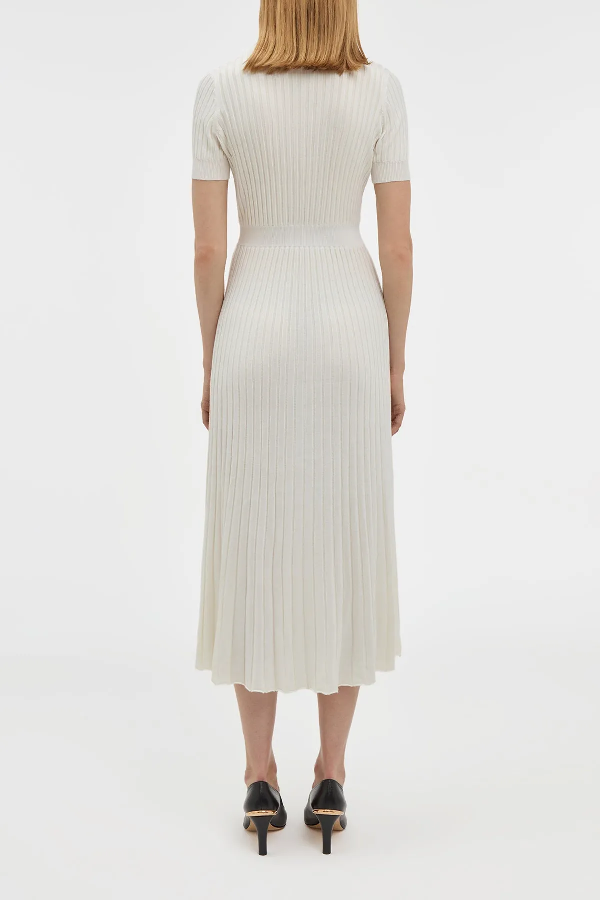 Amor Knit Midi Dress in Ivory Cashmere Silk HighNeckStyle CompactPackableDesign