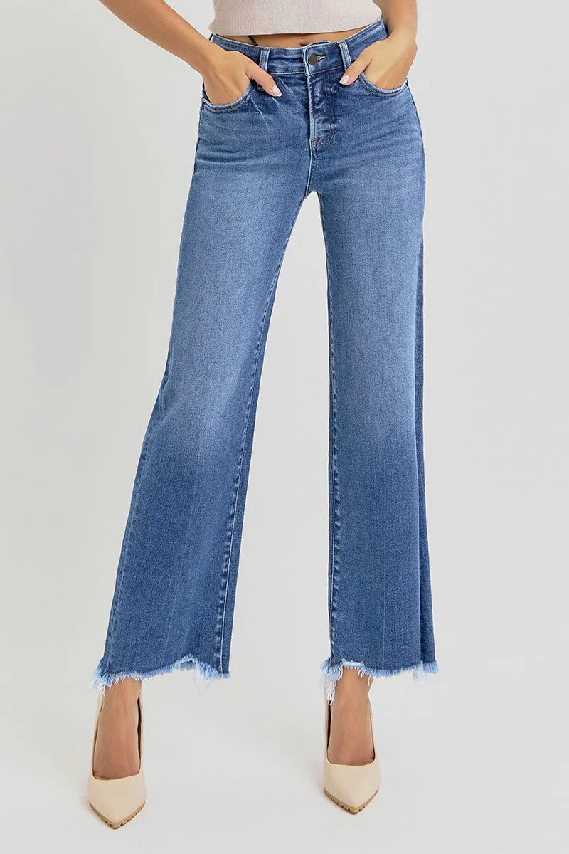 NonSlipGrip Risen Tummy Control Fray Uneven Hem Straight Jeans