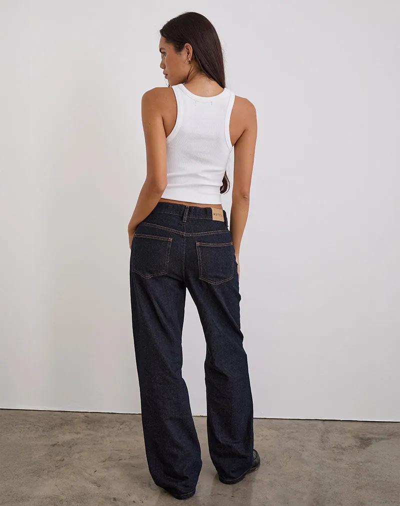 Low Slung Slim Parallel Jeans in Indigo EcoFriendlyDyeProcess Seamless Sleeve Construction